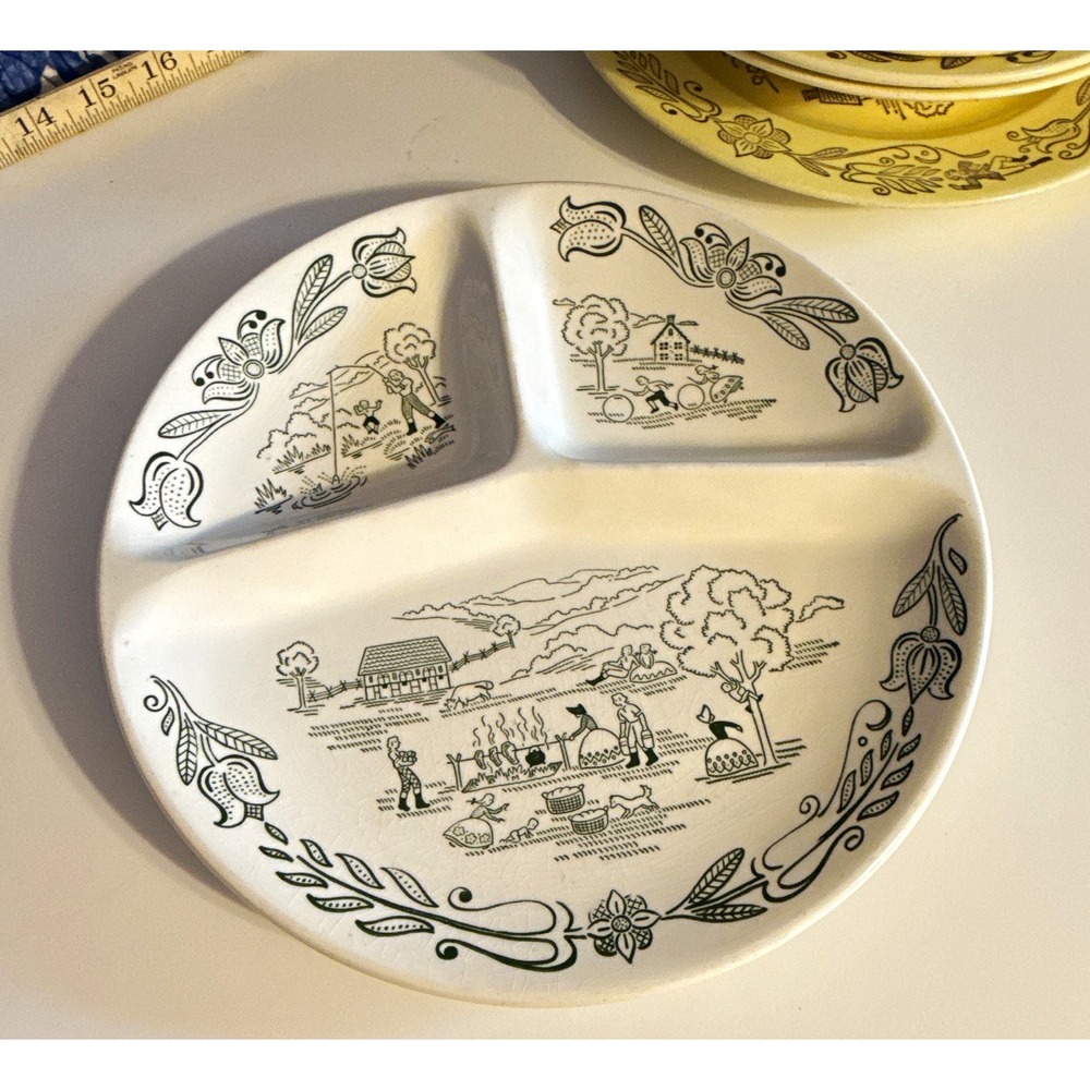 Bucks County Country Grill Divided Plate Vintage Farm Scene Sebring Ohio 11in
